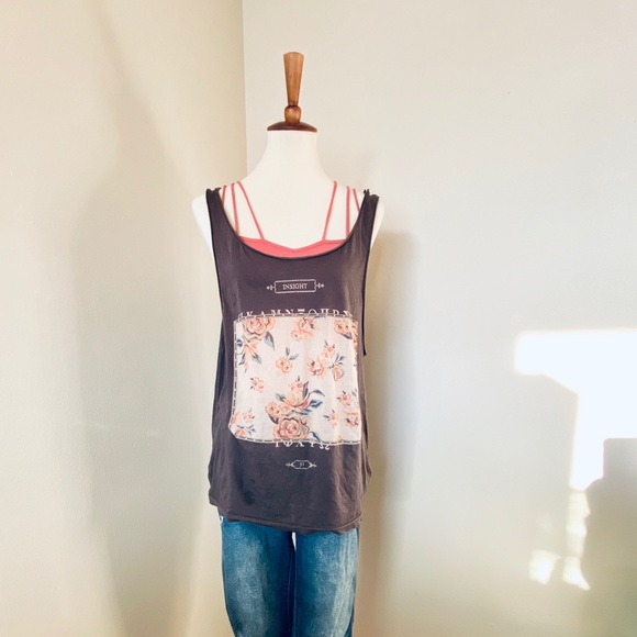 Insight Gray Floral Graphic Oversized Tank Top - Picture 3 of 6